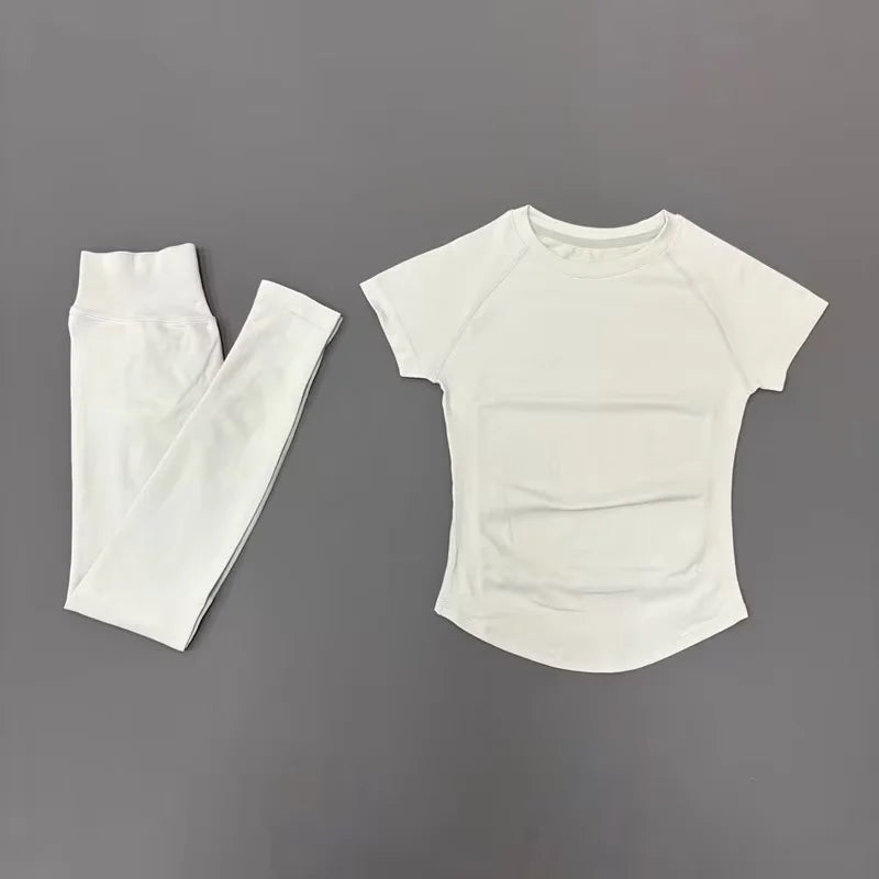 2 Pieces HISTELLO Yoga Set Women Short Sleeve Crop Top Low Waist Butt Lifter Leggings Seamless Breathable Stretch Fitness Sets