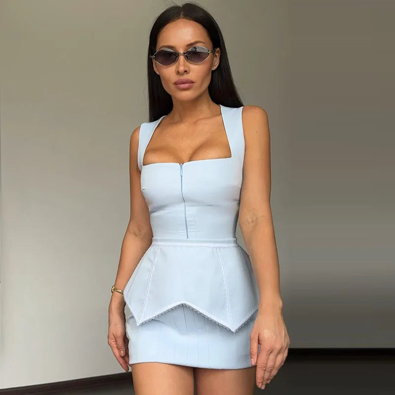 Sexy Printed Sling Waistband Dress Women Urban Sleeveless Square Collar Closed Waist Mini Dress Female 2026 Summer Lady Robes