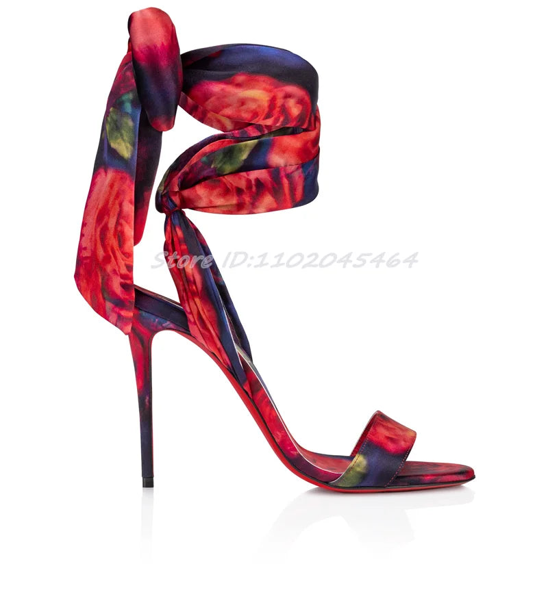 2025 New in Satin Ribbon Warp Multicolor Sandals Women's Luxury Designer Party High Heels Chic Sexy Bow10cm Stilettos Shoes