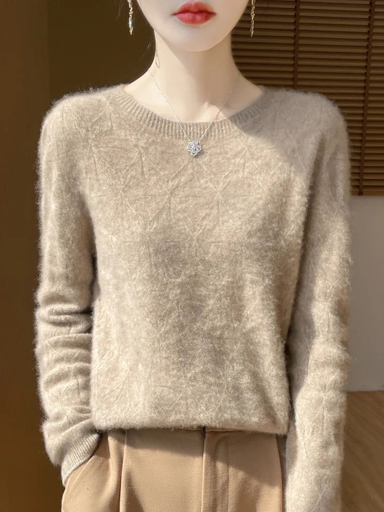 Women 100% Merino Wool Sweater Casual Hollow out Cashmere Blouse O-neck Pullover Tops Autumn Winter Warm Knit Woman Wool Sweater