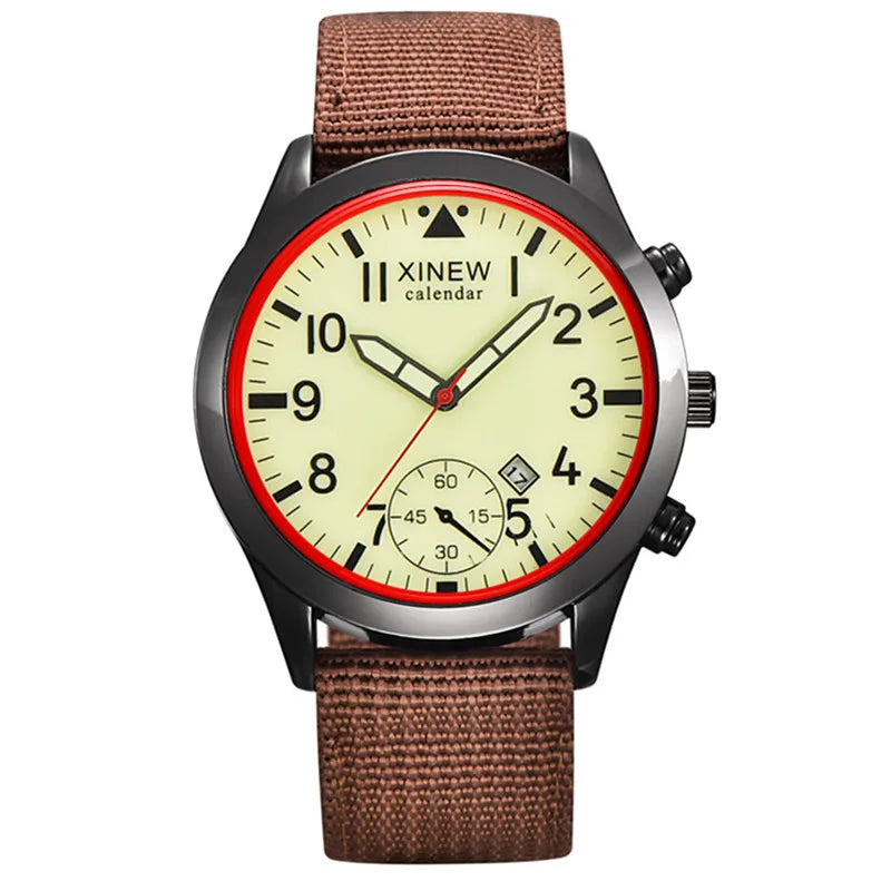 XINEW Cheap Brand Watches For Men Students Fashion Simple Leather Band Army Sports Date Quartz Watch Relogios Masculinos 2024