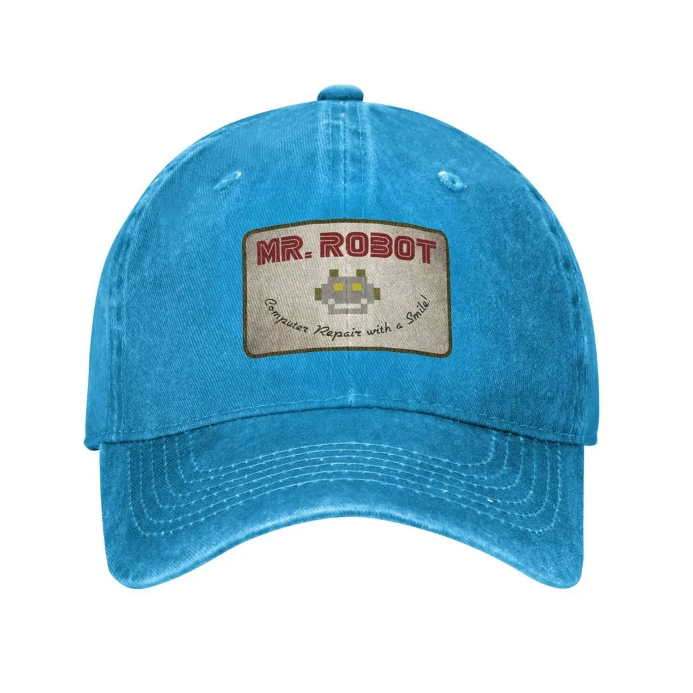 Computer with Sourires Anime Funny Mr Robot Custom Retro Cowboy Washed Baseball Caps for Men Denim Sun Hat Hip Hop Cap BAZAARHUBO