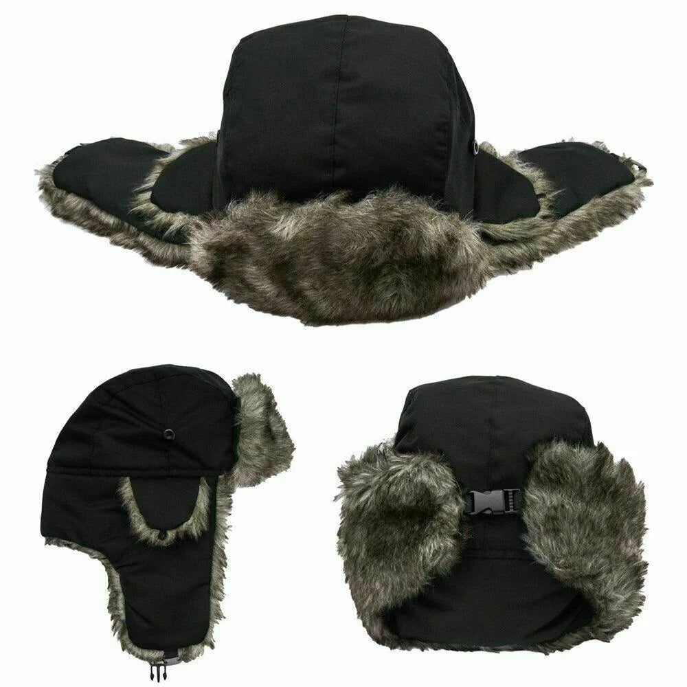 Men's Winter Trapper Aviator Trooper Earflap Warm Russian Waterproof Ski Hat Bomber Cap  Russian Warm Ear Protectors Hats BAZAARHUBO