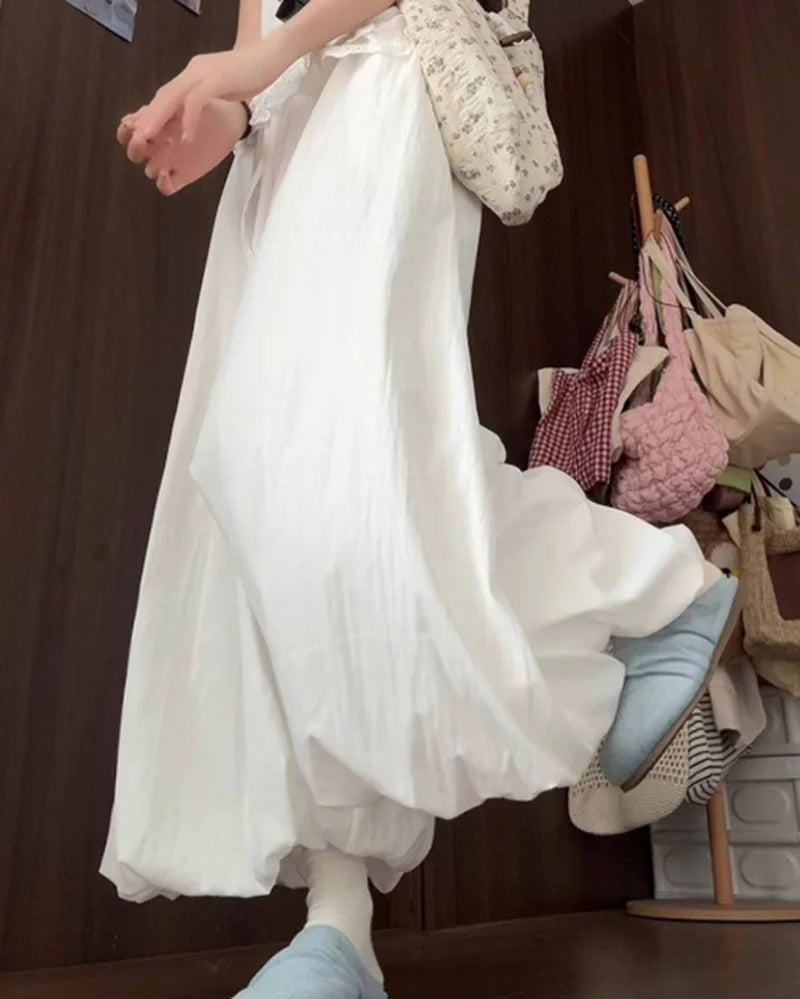 Women Loose Lazy Pants Skirt High Waisted Casual Yellow Bloomers Trousers Korean Fashion Preppy Hip Hop Dance Wide Leg Pants