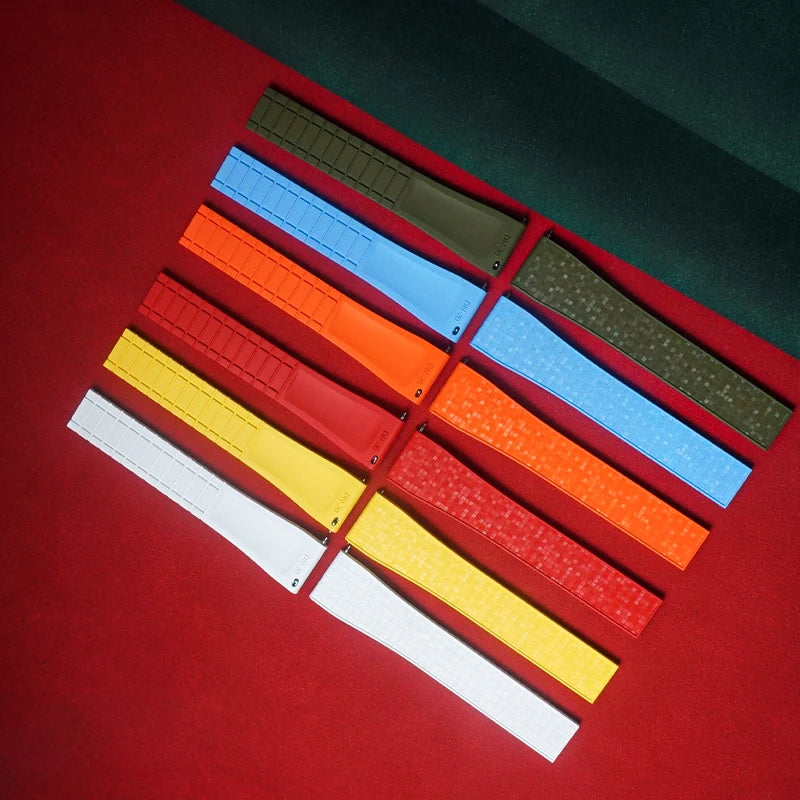 Cut to Size Fluoro Rubber Watch Strap 18/19/20/21/22mm Mosaic FKM Deployment Buckle Universal Flat End Replace Band Bracelet