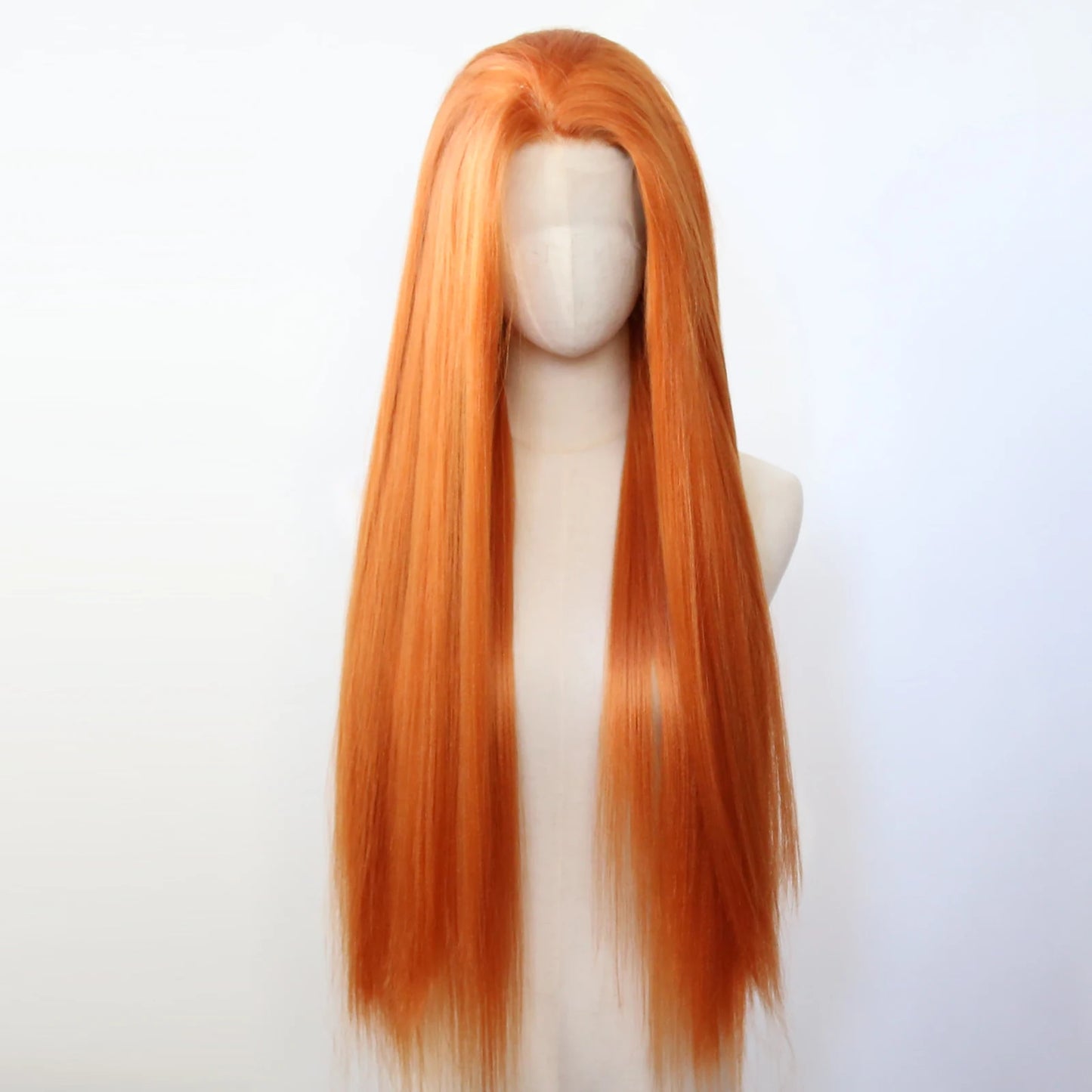 Ginger Orange Wig Synthetic Lace Front Wig Long Yaki Straight Lace Front Synthetic Wig Pre Plucked Heat Resistant Fiber Hair