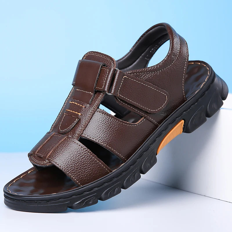 Men's Sandals Adjustable Solid Color Shoes Summer Casual Comfort with Durable Rubber Sole, Breathable PU for Outdoor Walking