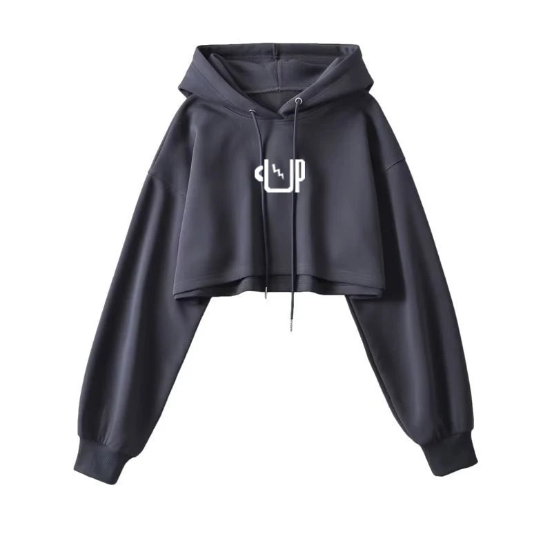 Sexy Short Hooded Sweatshirts Women Fashion Solid Color Long Sleeve Crop Tops Korean Streetwear Pullover Hoodies Female