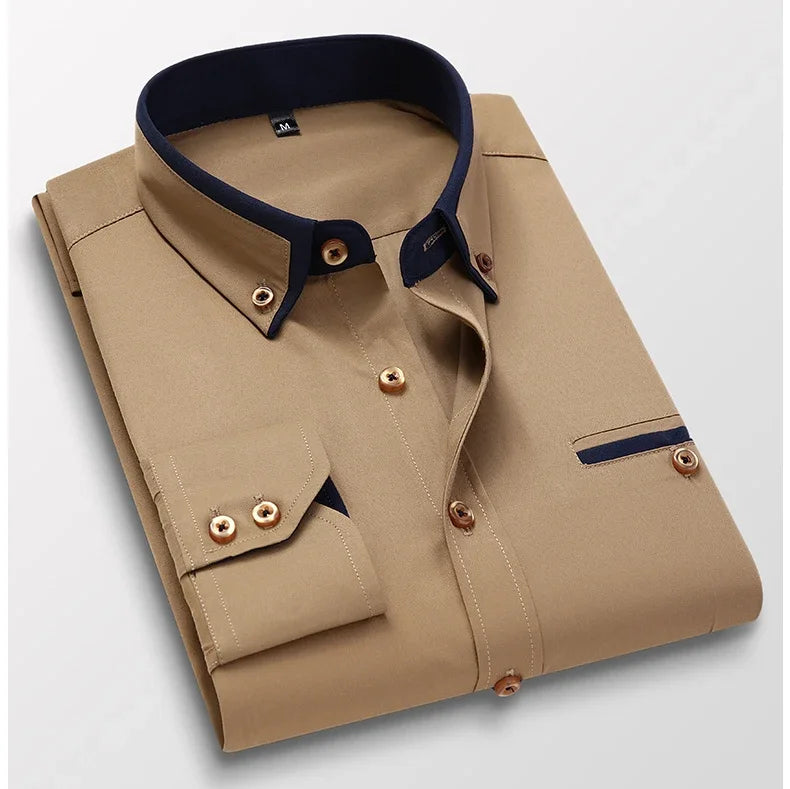 Men's Summer Casual Cotton Long-Sleeved Shirts / Male Slim Fit Spring Lapel Business Men Dress Shirt Tops Brand Clothing