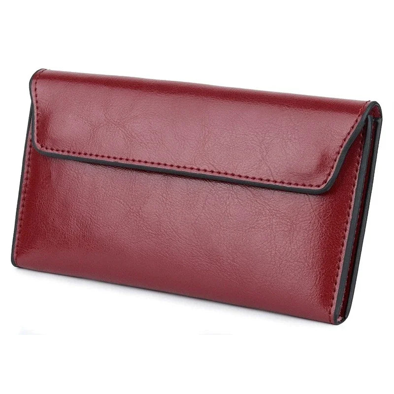 Luxurious Genuine Leather Women's Long Wallet Wallet Clutch 2-in-1 Credit Card Holder Wallet