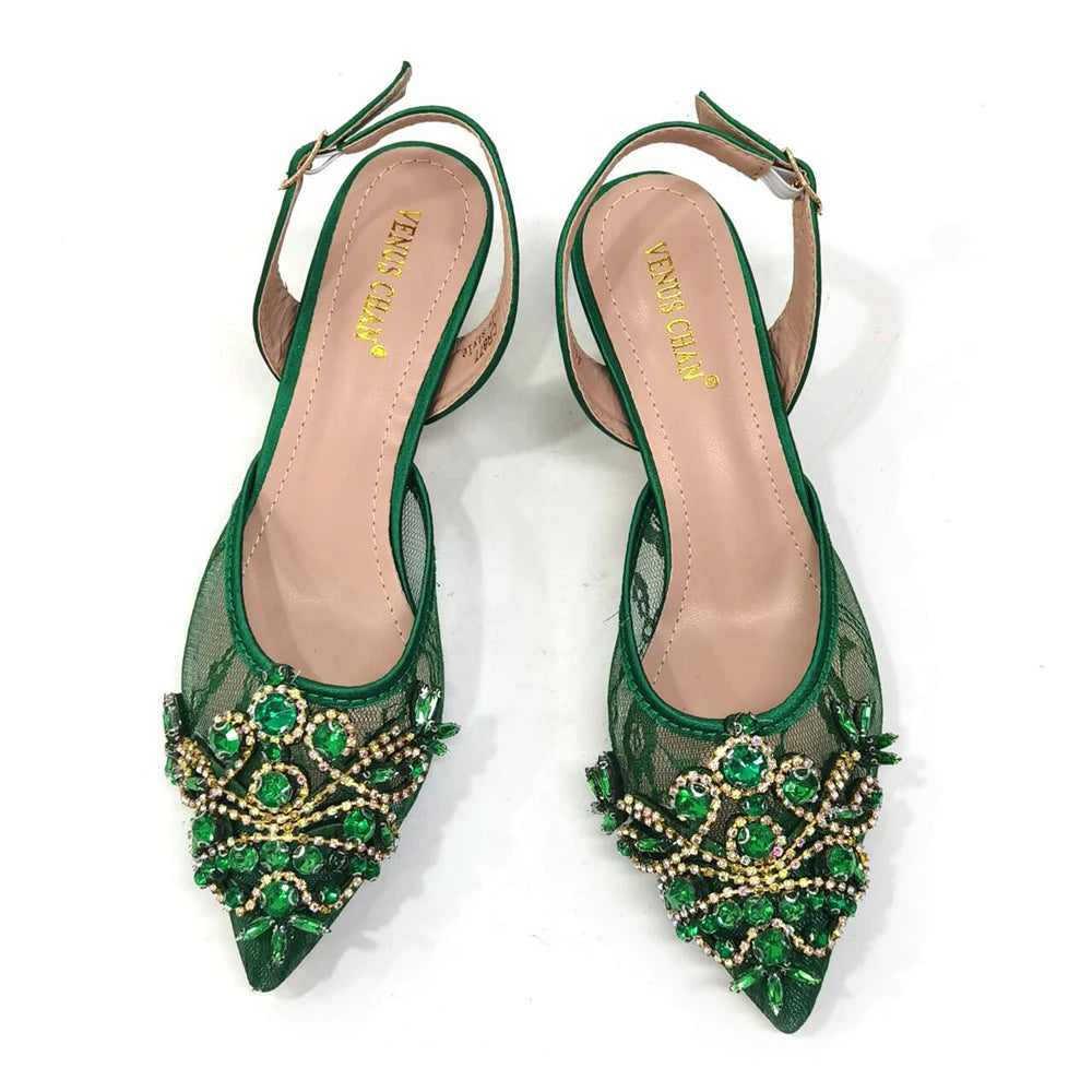 African Fachion Evening Shoes And Matching Bags Italian Design Ladies Diamond Bag High-Heeled Pointed Toe Women's Shoes