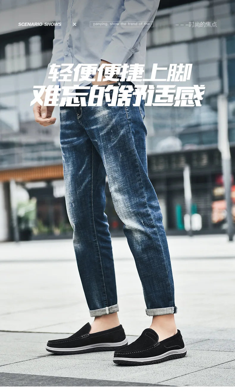 Men's Suede Casual Leather Shoes Fashionable Breathable Comfortable Driving Shoes Men Shoes