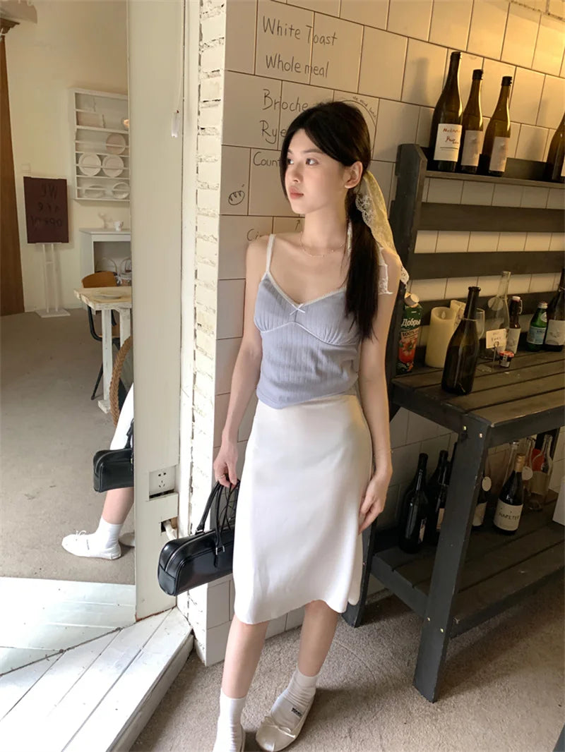 Solid Mermaid Skirts Women American Style Retro Bow Temperament Fashion High Street Slimming Casual All-match Daily Summer Cozy