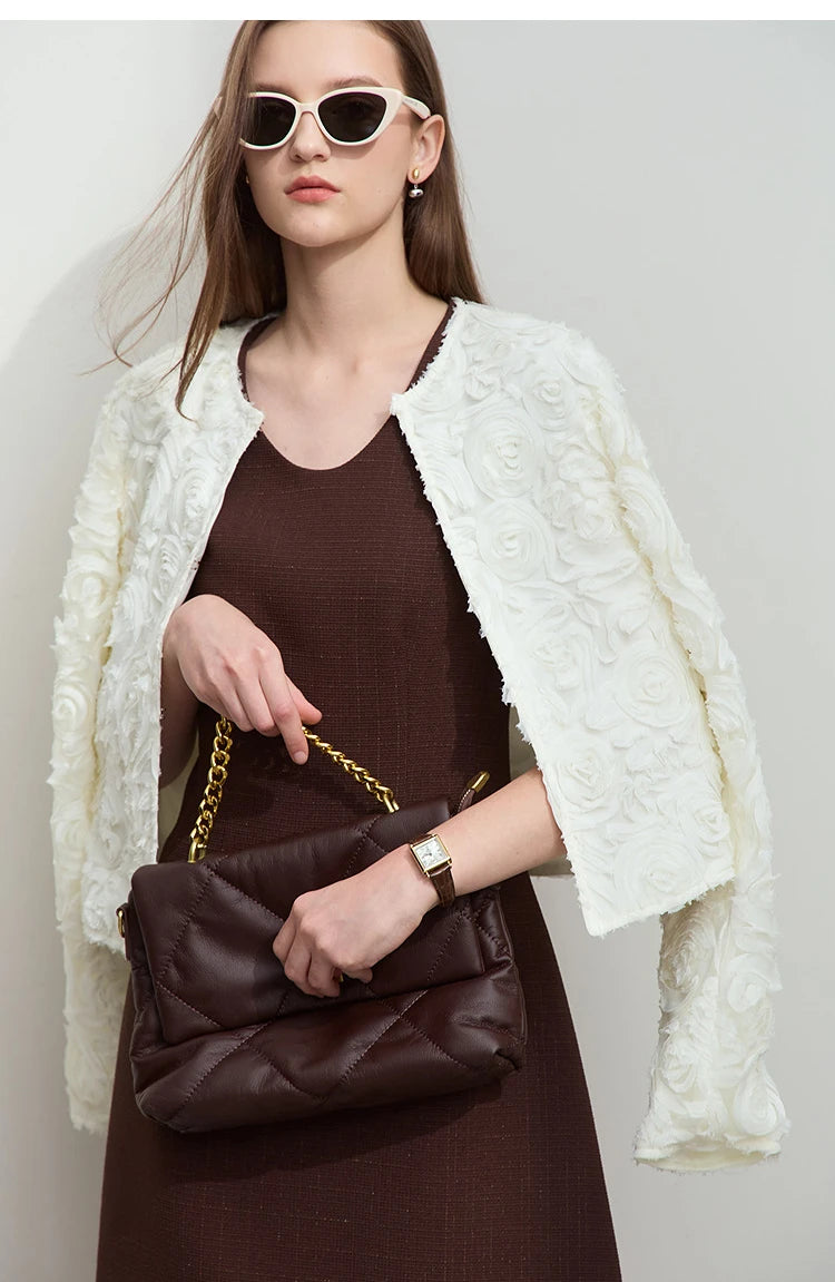 AMII Minimalism Short Jacket Women 2025 Autumn Elegant Floral O Neck Coat