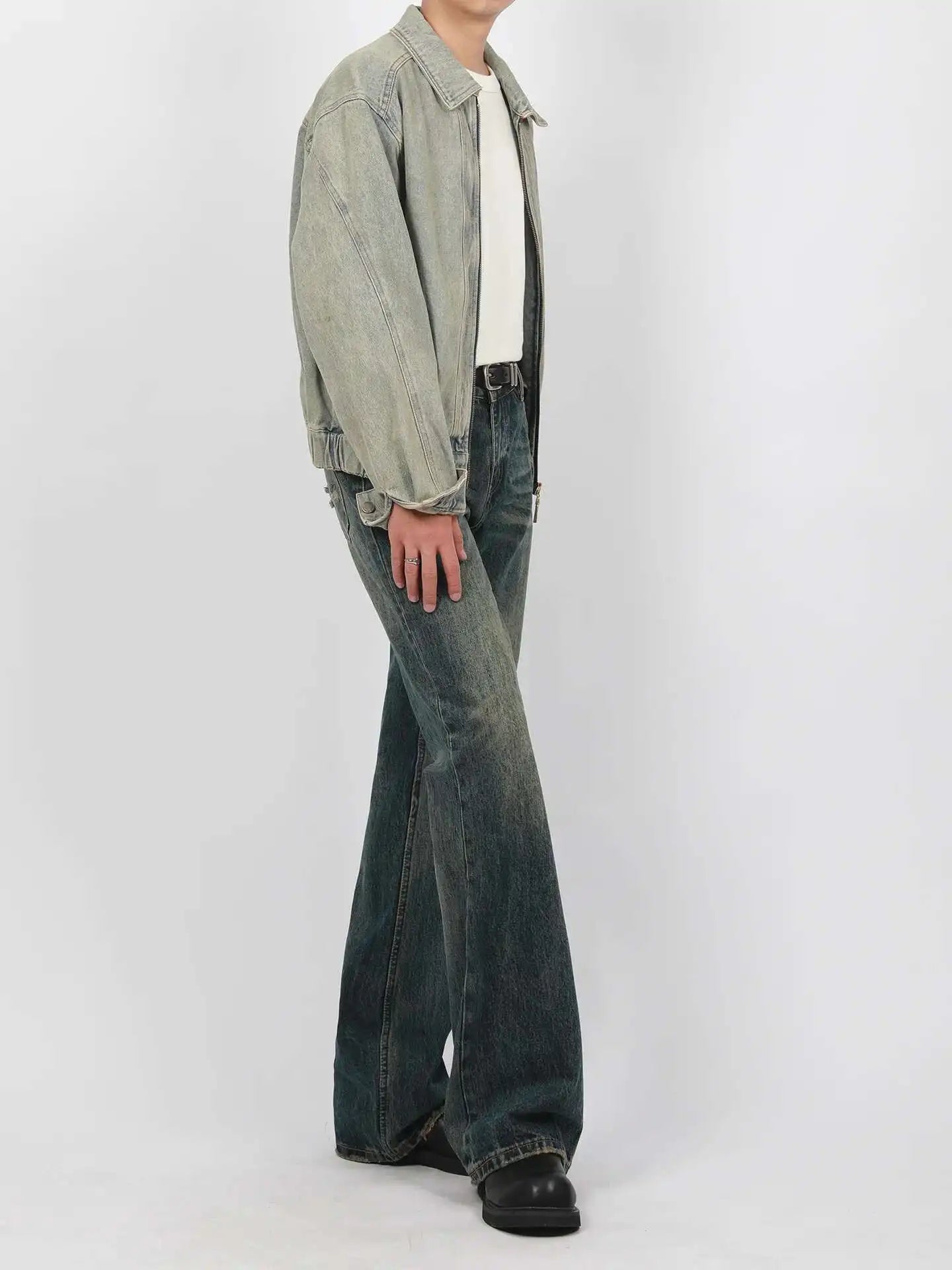 IEFB New Spring Men's Micro Flared Jeans Korean Straight Leg Design Solid Color High Street Fashion Male Denim Pants 9W1407