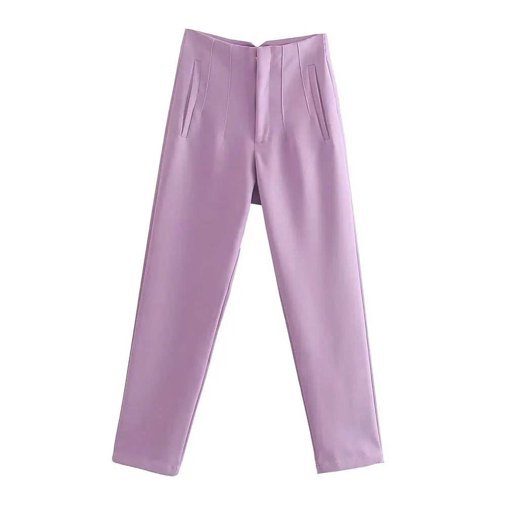 Duoperi Women High Waist Solid Trousers Chic Office Workwear Long Pants