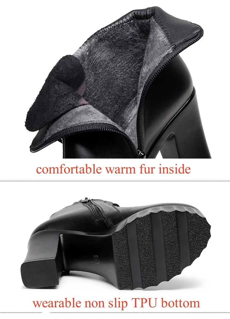 10cm Small Size 32-43 Elegant Fashion Soft Leather Boots Women Platform Shoes 2025 Winter Block High Heels Ankle Boots Office