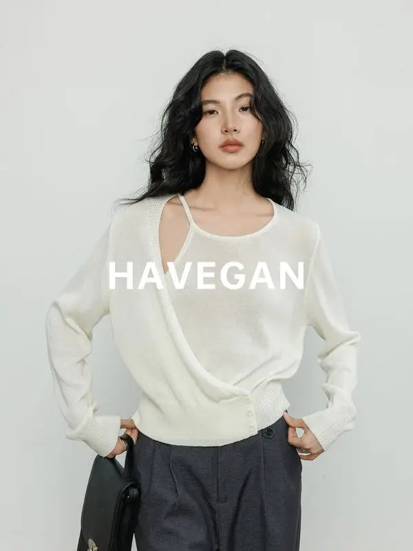Fashion Retro Knitted Sweater for Women in Spring 2025 New Round Neck Long Sleeve Loose Top Solid Color Personalized Pullover