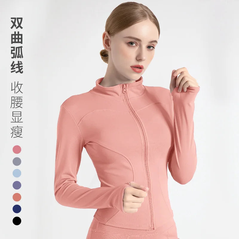 2026 Spring and Summer New Women's Fitness Jacket Quick-drying Collar Yoga Clothes Long-sleeved Breathable Sports Cycling Top