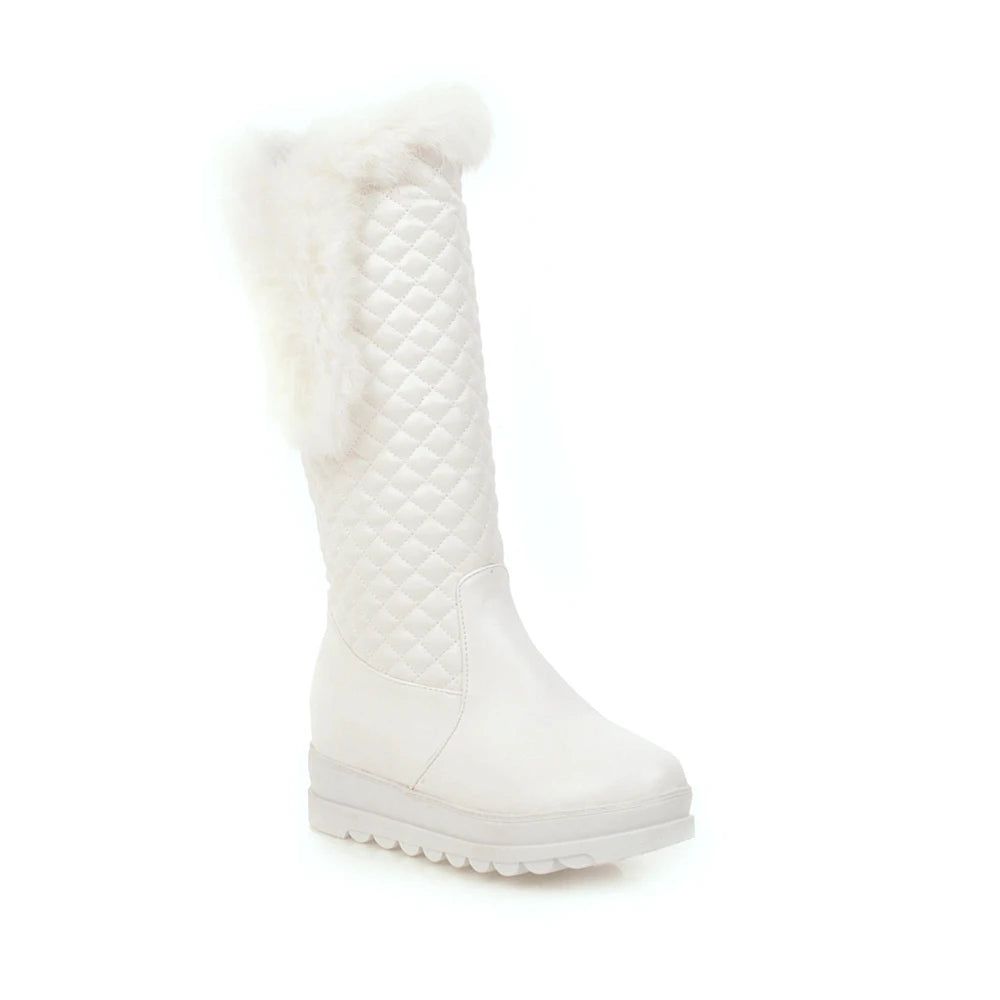 Winter Warm Fur Knee High Boots Womens Platform Snow Boots High Heels Female Padded Shoes  High Boots  Free Ship Big Size 41