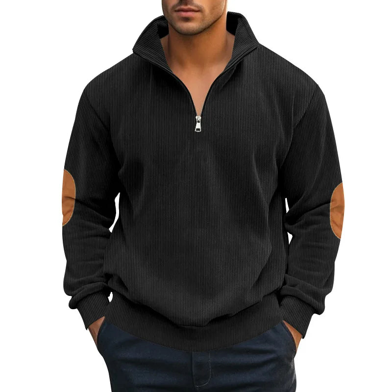 spring autumn new men's fleece sweatshirt stand-up collar half zipper pullover long sleeve sweatshirt corduroy trend men's tops