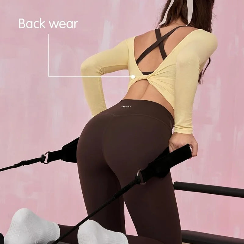 Sexy Twist Front  Long Sleeve Crop Top Women Ribbed Slim Yoga Clothing Quick Dry Gym Long Sleeved Shirt Run Workout Sportswear