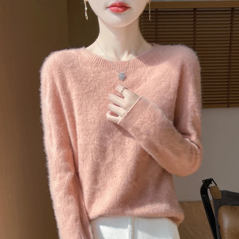 Women 100% Merino Wool Sweater Casual Hollow out Cashmere Blouse O-neck Pullover Tops Autumn Winter Warm Knit Woman Wool Sweater