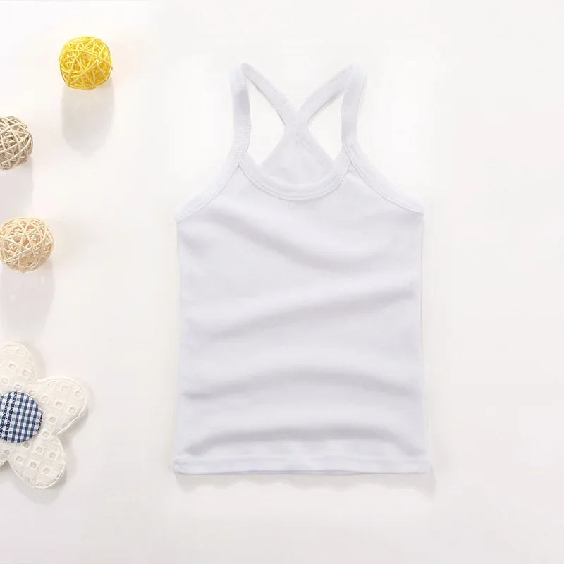 Summer Cotton Girls Vest Sleeveless Solid Color T-shirts Tees Kids Children Tops Baby Girl Casual Clothes Tshirt 2-12 Years
