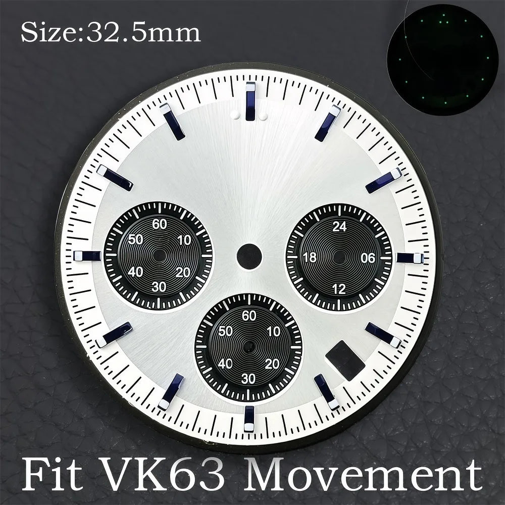 32.5MM Dial Fit VK63 Movement Green Luminous Dial Hands Men's Watches Part VK63 Watch Accessories Maintenance Tools