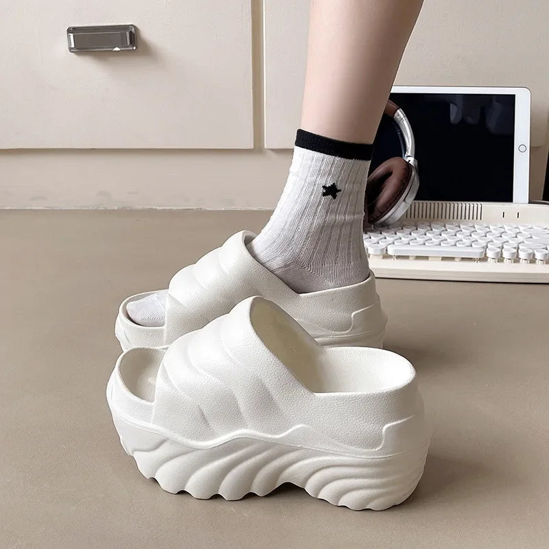 Women 10cm Increased Wedges Slippers 2024 Summer Breathable Casual Platform Slides Shoes for Women Light Slip on Female Sandals
