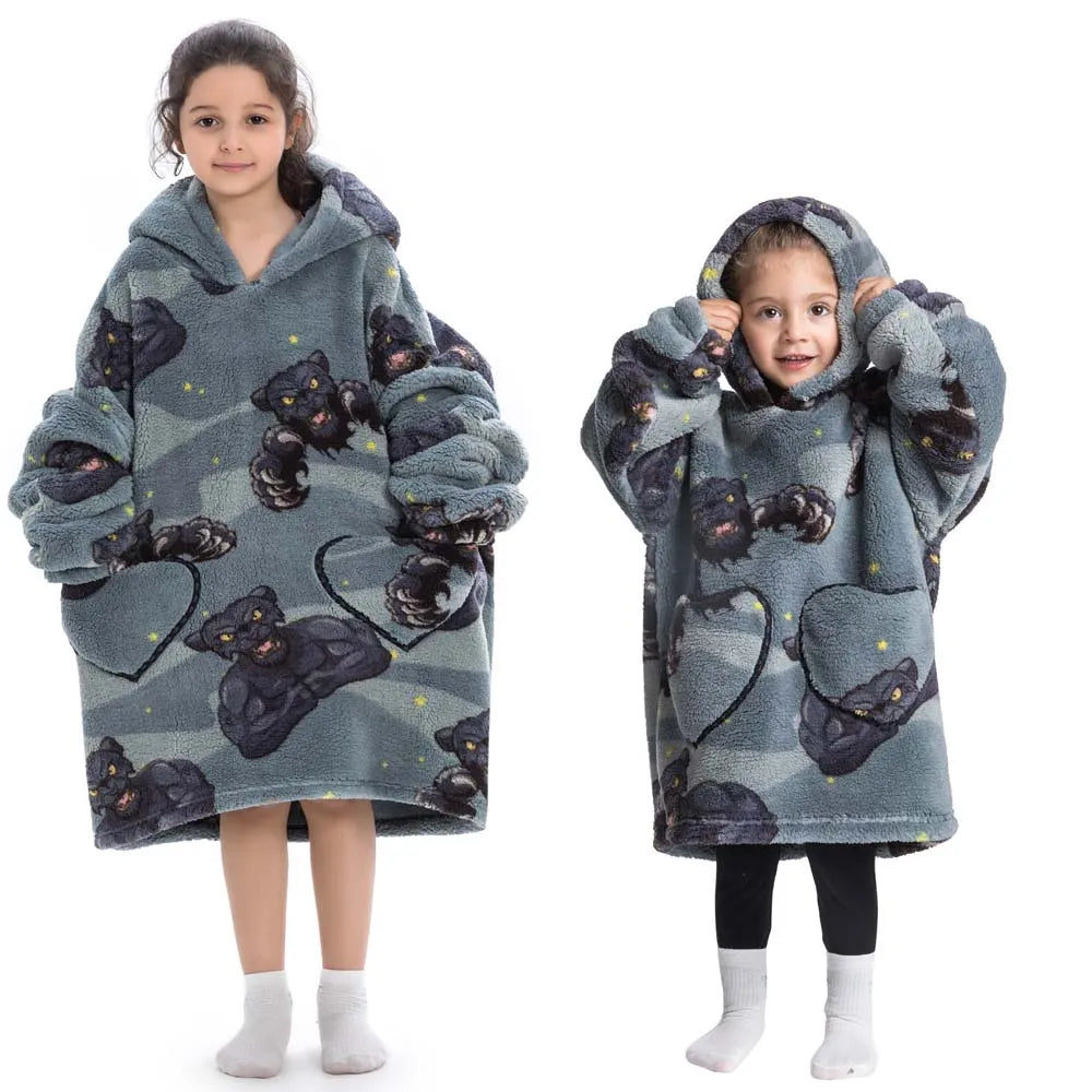 Girls Winter Clothes Flannel Thick Hoodies Super Warm Children's Sweaters Kids Hooded Loose Clothing Homewear Wearable Blankets