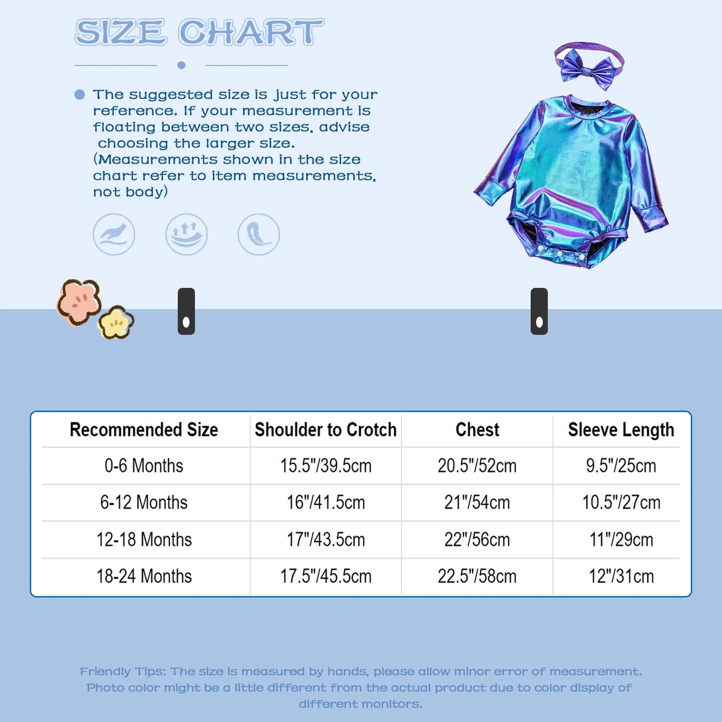 Baby Girls Long Sleeve Metallic Shiny Buttons Crotch Romper with Bow Headband Birthday Theme Party Photography Outfit Daily Wear