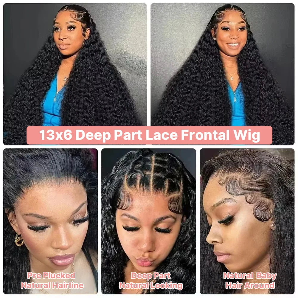 300% High Density Burmese Curly Lace Front Human Hair Wigs HD Transparent 13x6 13x4 Deep Wave Lace Frontal Wig Real Virgin Hair 40 46 Inch Water Wave Human Hair Wigs For Women Preplucked Hairline