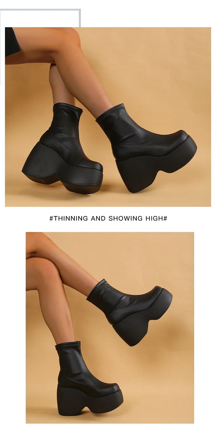 Brand Women Boots Gothic Style Platform Women Ankle Boots High Quality Walking Comfy Woman Shoes New Sexy High Heels Big Size 43