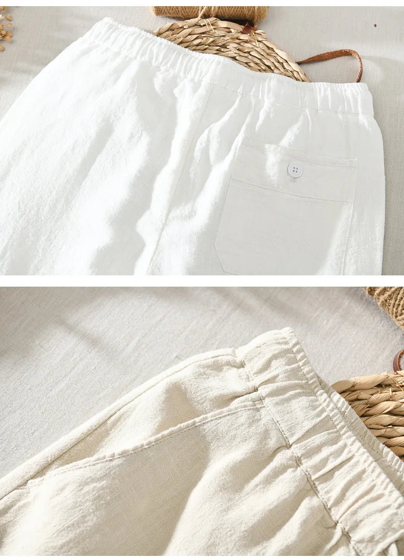 Summer New Casual Linen Ankle-length Pants for Men Clothing Simple Drawstring Thin Streetwear Oversize BL8226