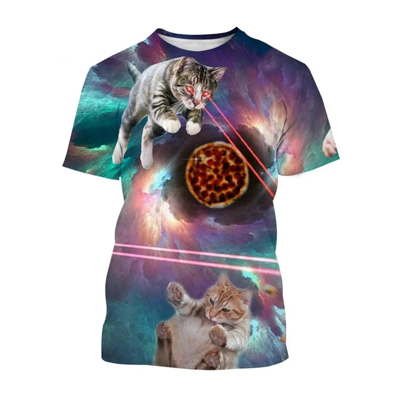 Summer 3D Printed Space Funny Cat T-shirt Men Women Cool Animal Top Tees Street Plus Size Short Sleeves T Shirt Kids Clothes