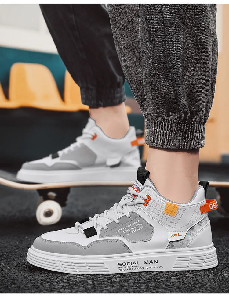 Men's Trend Casual Shoes Leather Shoes White Sneakers Leisure Male Sneakers Non-slip Footwear Men Vulcanized Shoes Size 39-46