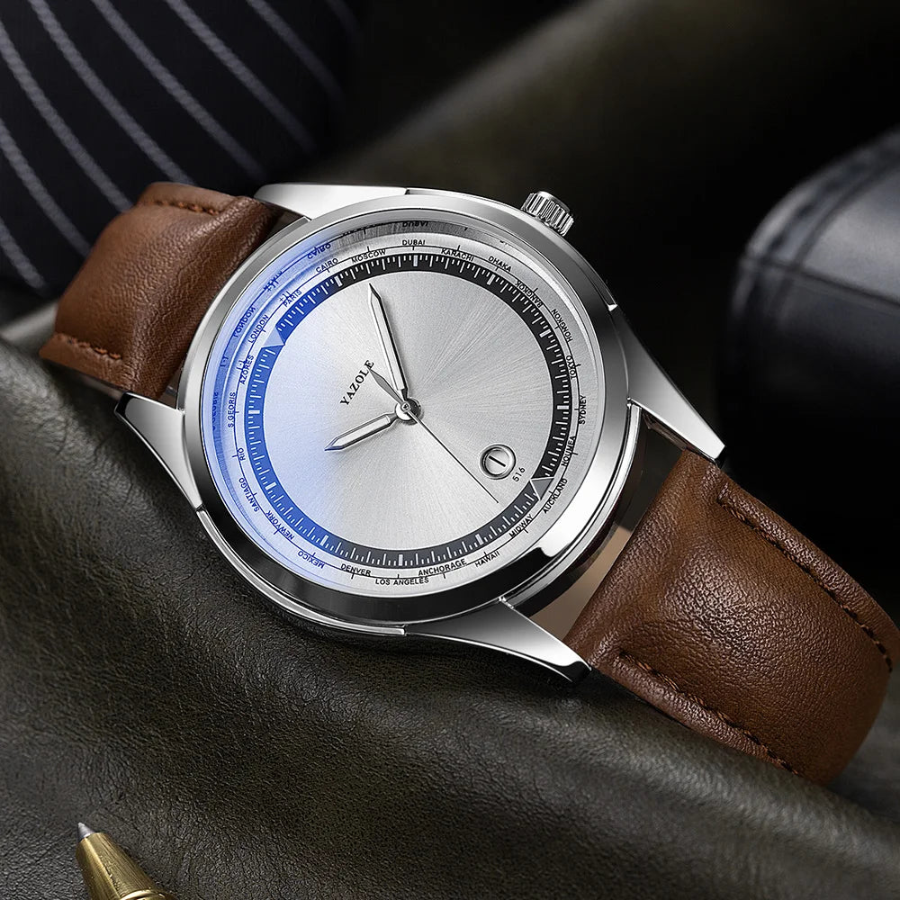 YAZOLE Men's Watch Minimalist Luxury Quartz Man Watch Original Leather Strap Waterproof Calendar Watches Relogio Masculino