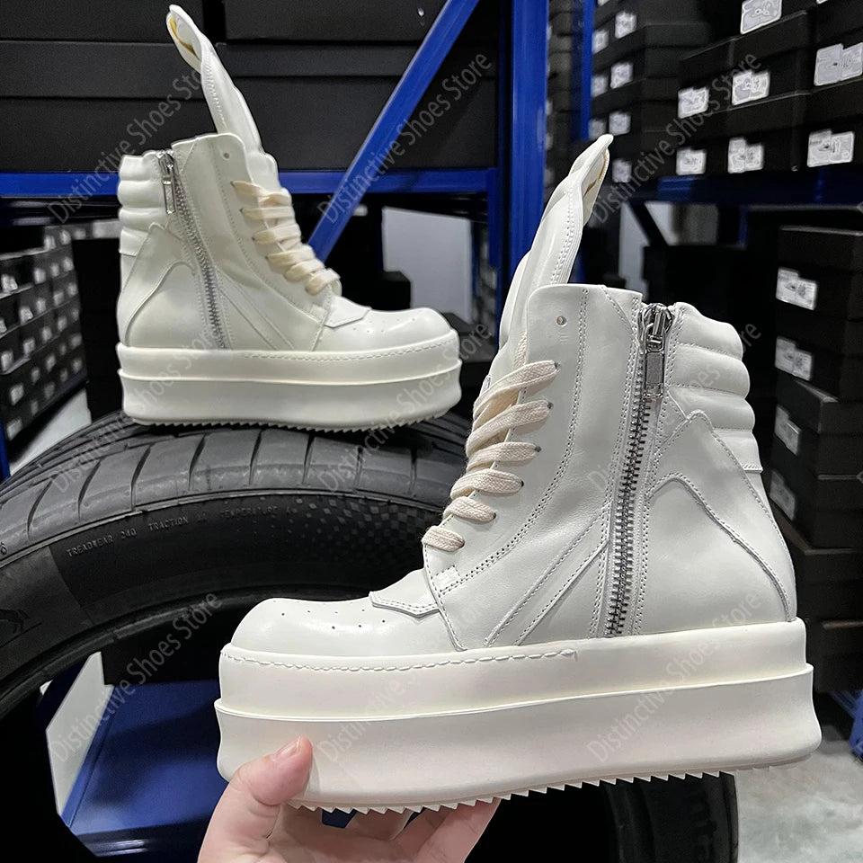 Brand RO Double Bottom Fashion Shoes Designer Women Ankle Boot Platform 6cm Original Casual Men Shoes Luxury Leather Zip Shoes