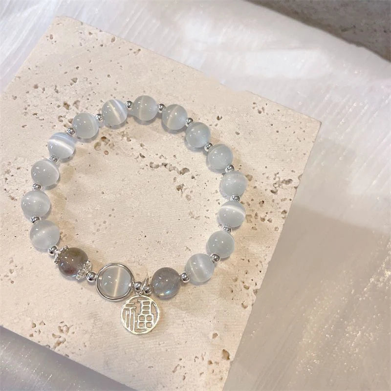 Original Opal Sea Blue Treasure Moonlight Crystal Bracelet Light Luxury Elastic Bracelet For Girls Women Jewelry Accessories