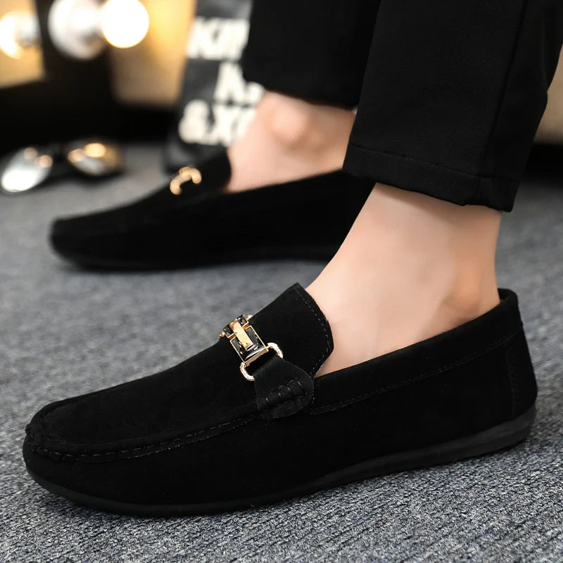 Spring and Summer Men's Shoes, Low-Cut Beanie Shoes, Versatile Casual Shoes, Breathable Leather Shoes, Black Work Shoes, Slip-Ons