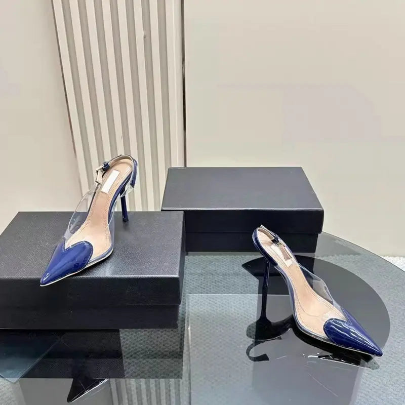 2025 New PVC European Style High Heels Women'S Summer Pointed Toe Runway Sandals Party Shoes