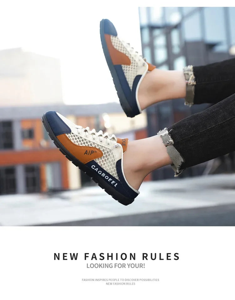 Men's Summer New Large Size Comfortable Half Support Fashionable Korean Style Breathable Popular Casual Shoes Mesh Lining