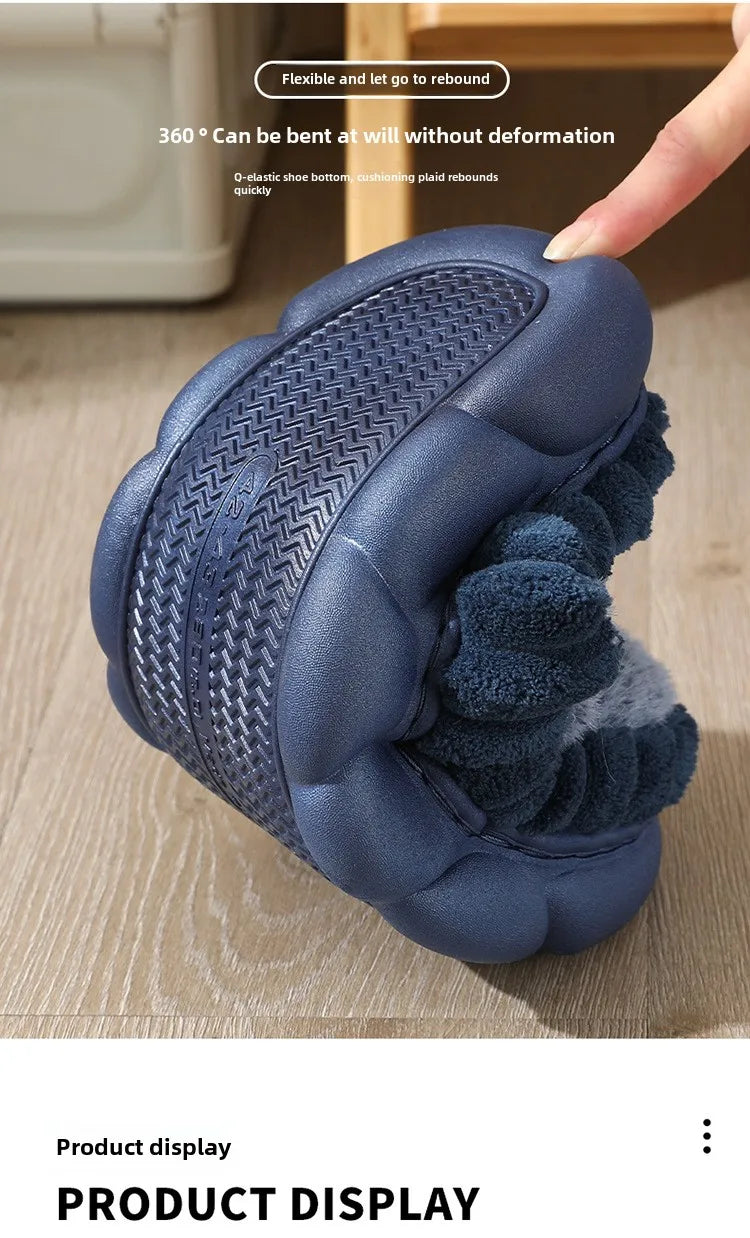 Man slippers home furry thick bottom slides designer winter warm velvet mens slippers blue cotton slipper males shoes
