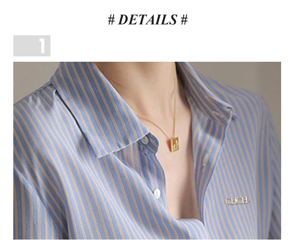 Long Sleeved Women's Shirt New Popular Classic High Grade Female Shirt Vintage Elegant Stripe Versatile Office Lady Fashion Tops