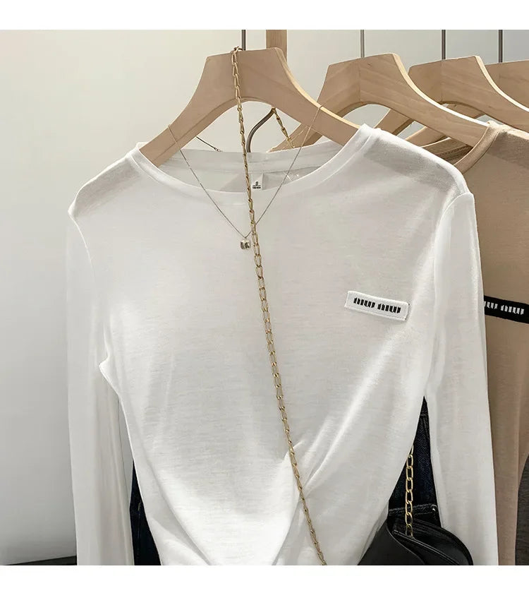 Laceleather Women's Long Sleeve T-Shirt Light Thin Sun Protection Base Layer Shirt Early Autumn New Style Label Attached