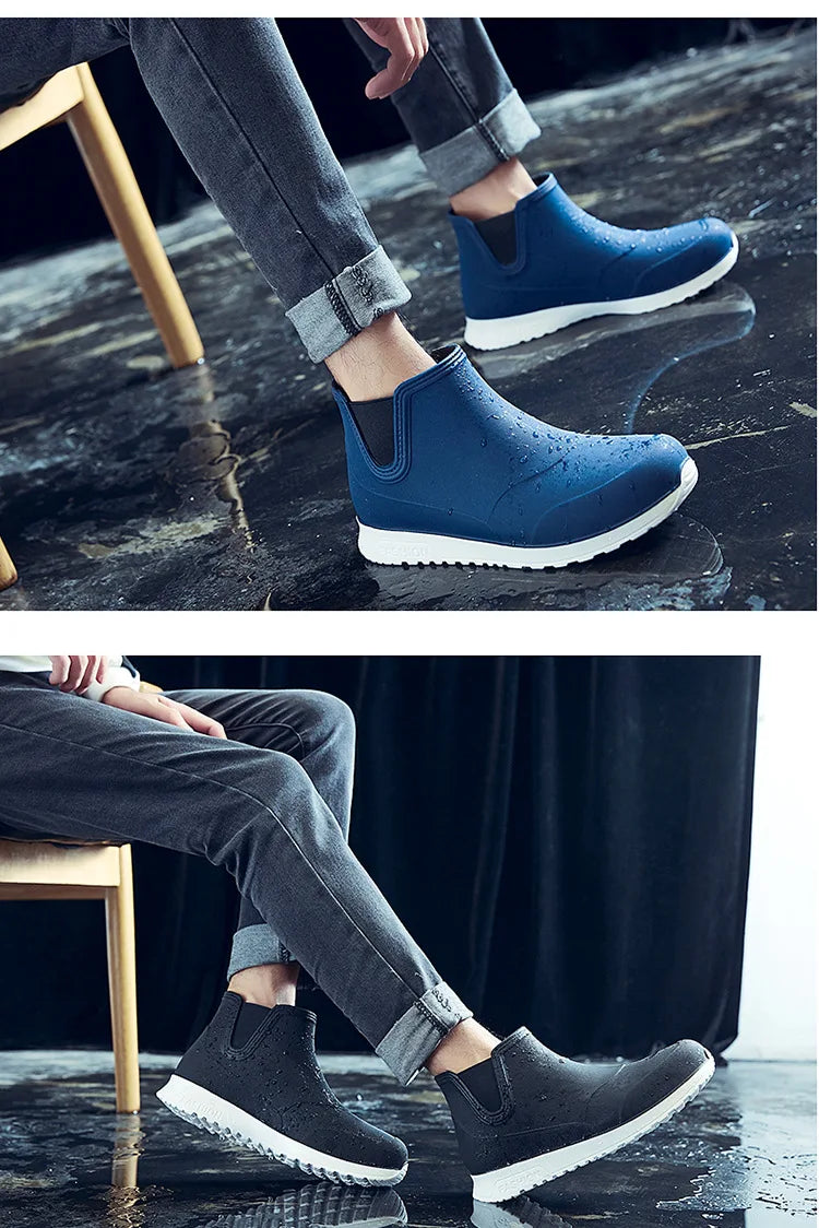 New Fashion Men's Rain Boots Rubber Boots Platform Ankle Boots 2025 Summer Slip on Couples Booties Men Work Shoes Botines Mujer