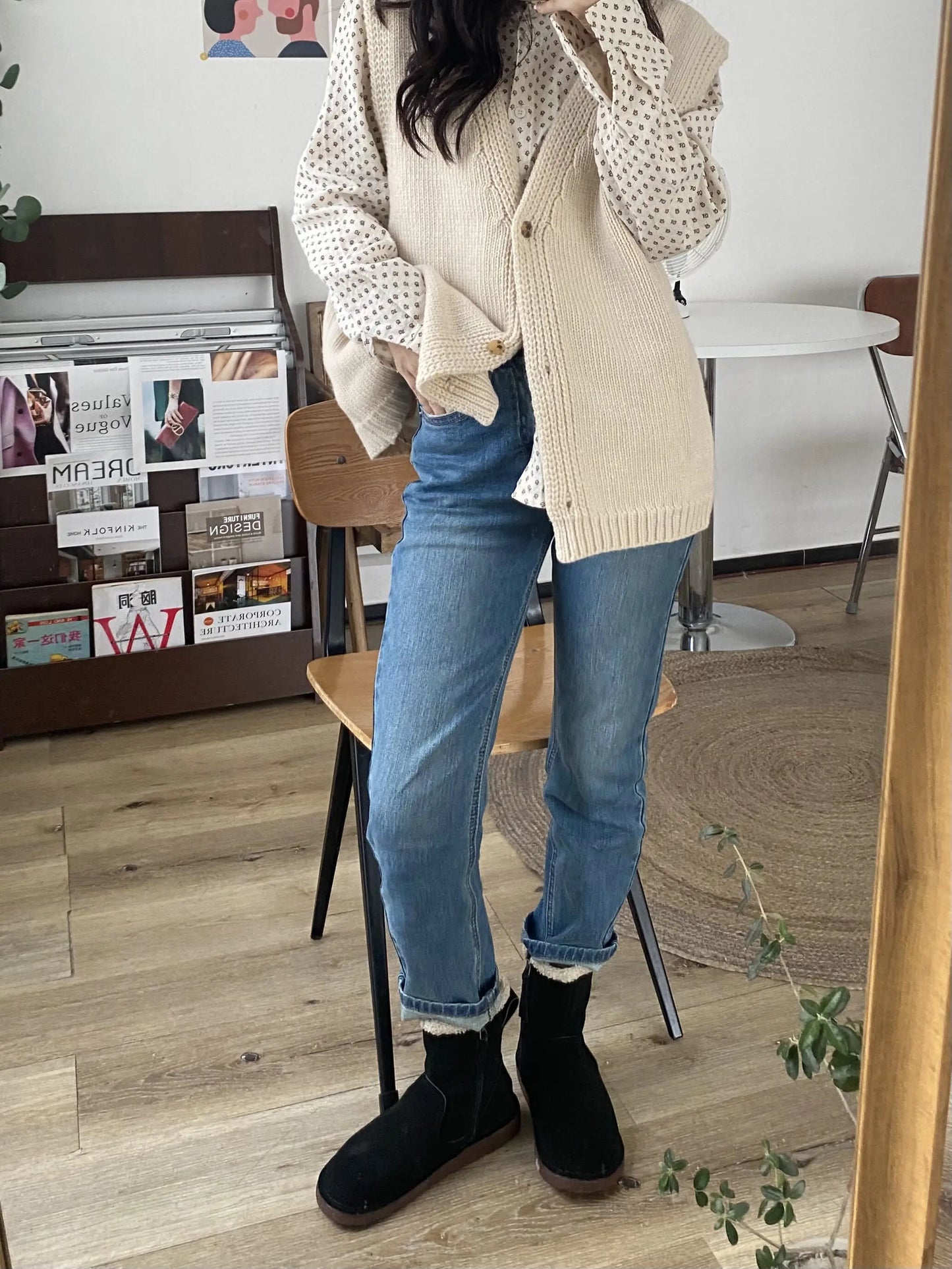 Careaymade-Genuine cow leather Snow cotton round head flats woolen short boots plush warm snow boots Oversized shoes size 35-43