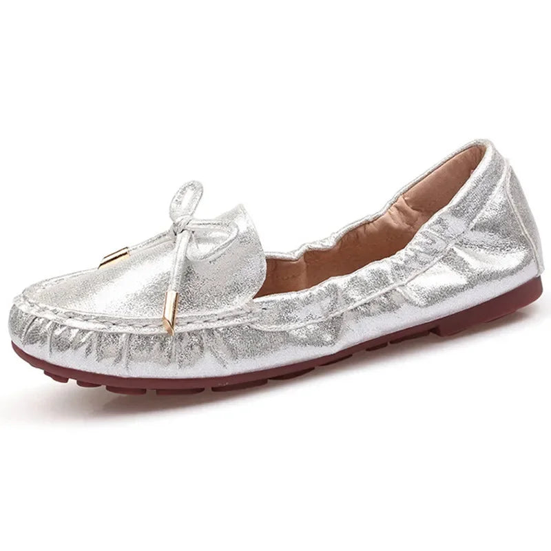 CEYANEAO Bow tie Loafers Silver Gold Ballet Flats 2019 Casual Slip On Shoes Woman Shallow Soft Summer Women Flat ShoesE1681