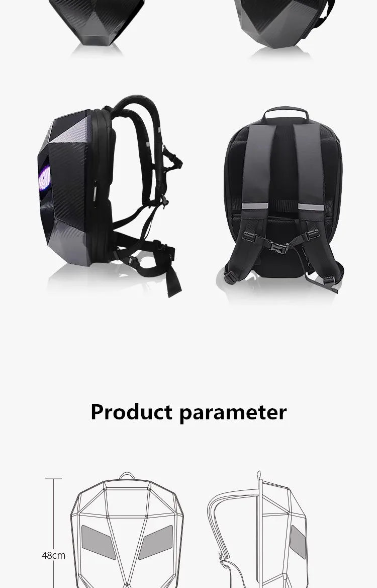 LED Motorcycle Rider Backpack Eyes Glow pattern carbon fiber texture helmet locomotive backpack school bag Moto Laptop backpack